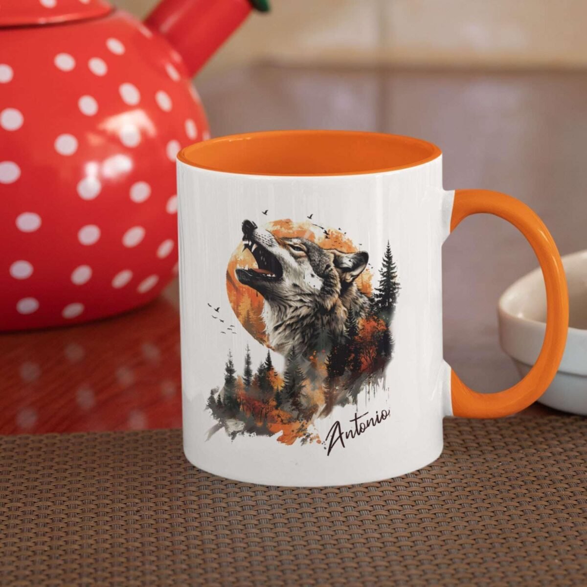 1729808684 Custom Name Tea Cup Personalized Wolf And Forest Sunse