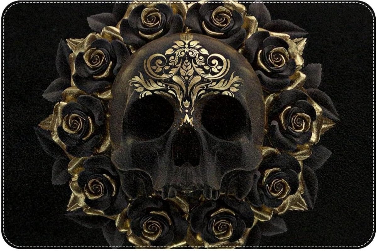 Gold Skull Bath Rugs Absorbent Non Slip Door Mats Soft