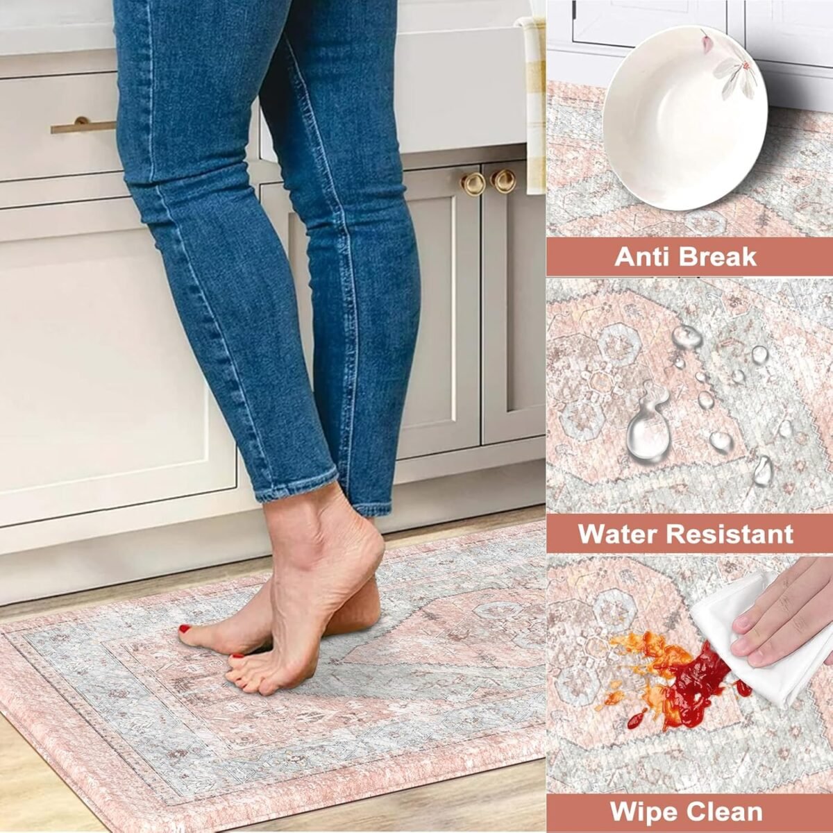 1730762231 Farmhouse Kitchen Mats Cushioned Anti Fatigue Pink Kit