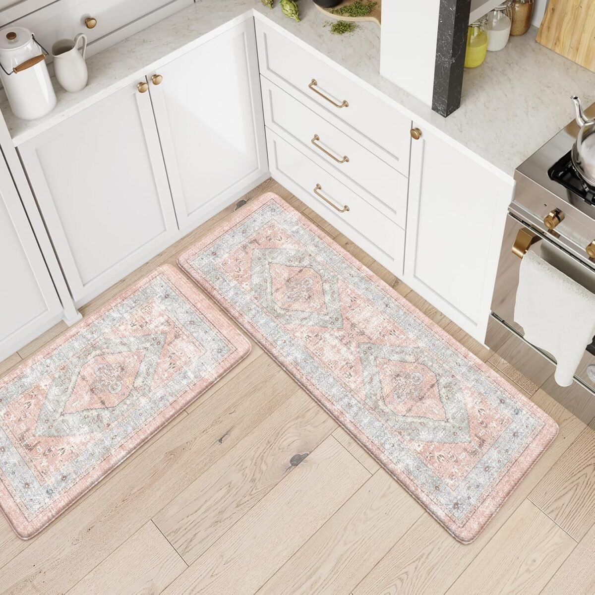 1730762235 Farmhouse Kitchen Mats Cushioned Anti Fatigue Pink Kit
