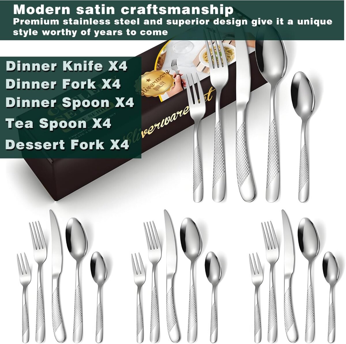 1731627371 Silverware setHammered silverware set20 Pieces Silver