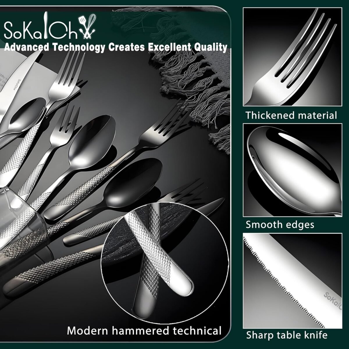 1731627375 Silverware setHammered silverware set20 Pieces Silver