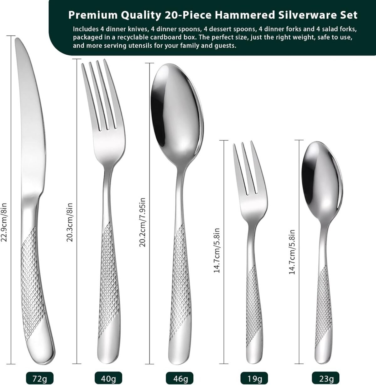 1731627384 Silverware setHammered silverware set20 Pieces Silver