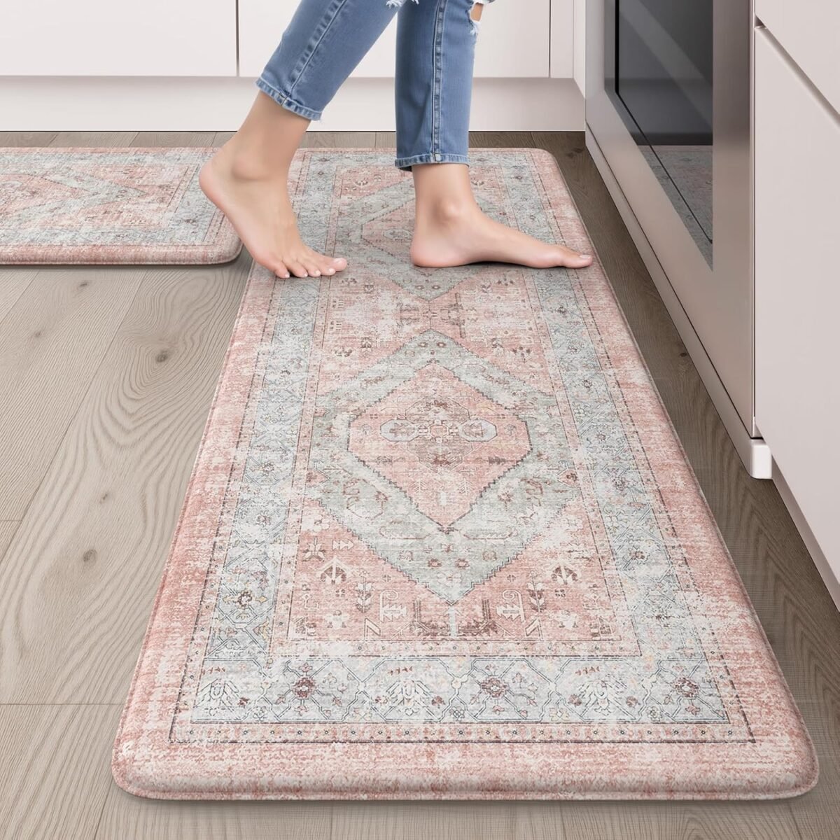 Farmhouse Kitchen Mats Cushioned Anti Fatigue Pink Kit
