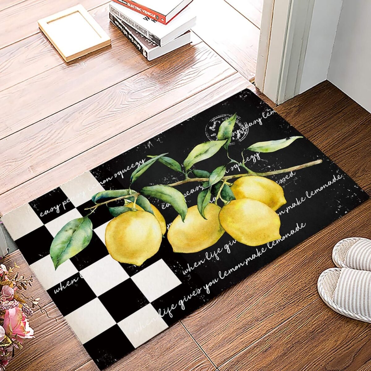 Summer Tropical Lemon Entrance Door Mat Buffalo Plaid