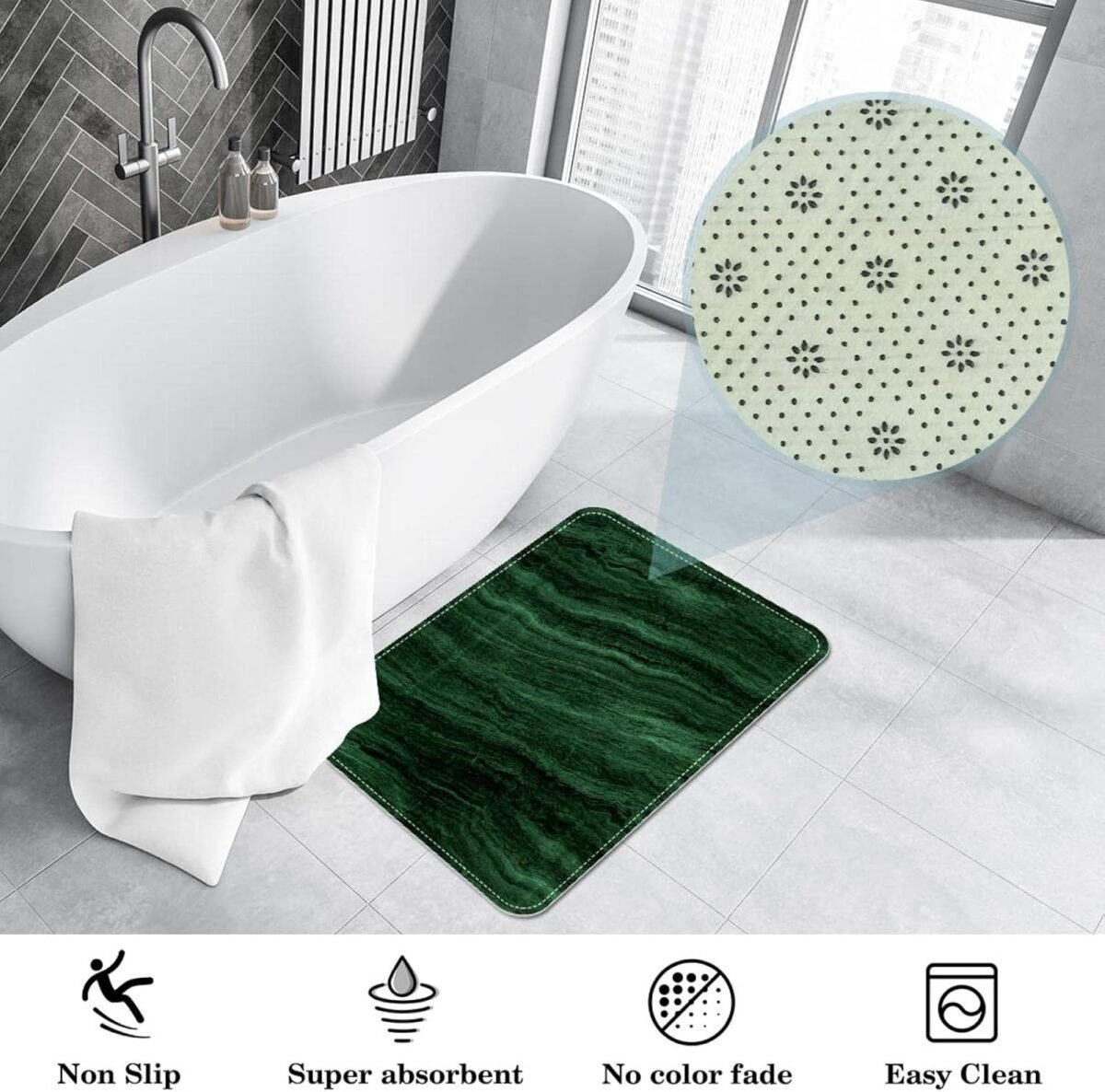 1734052659 Dark Green Texture Bath Rugs Absorbent Non Slip Door Ma