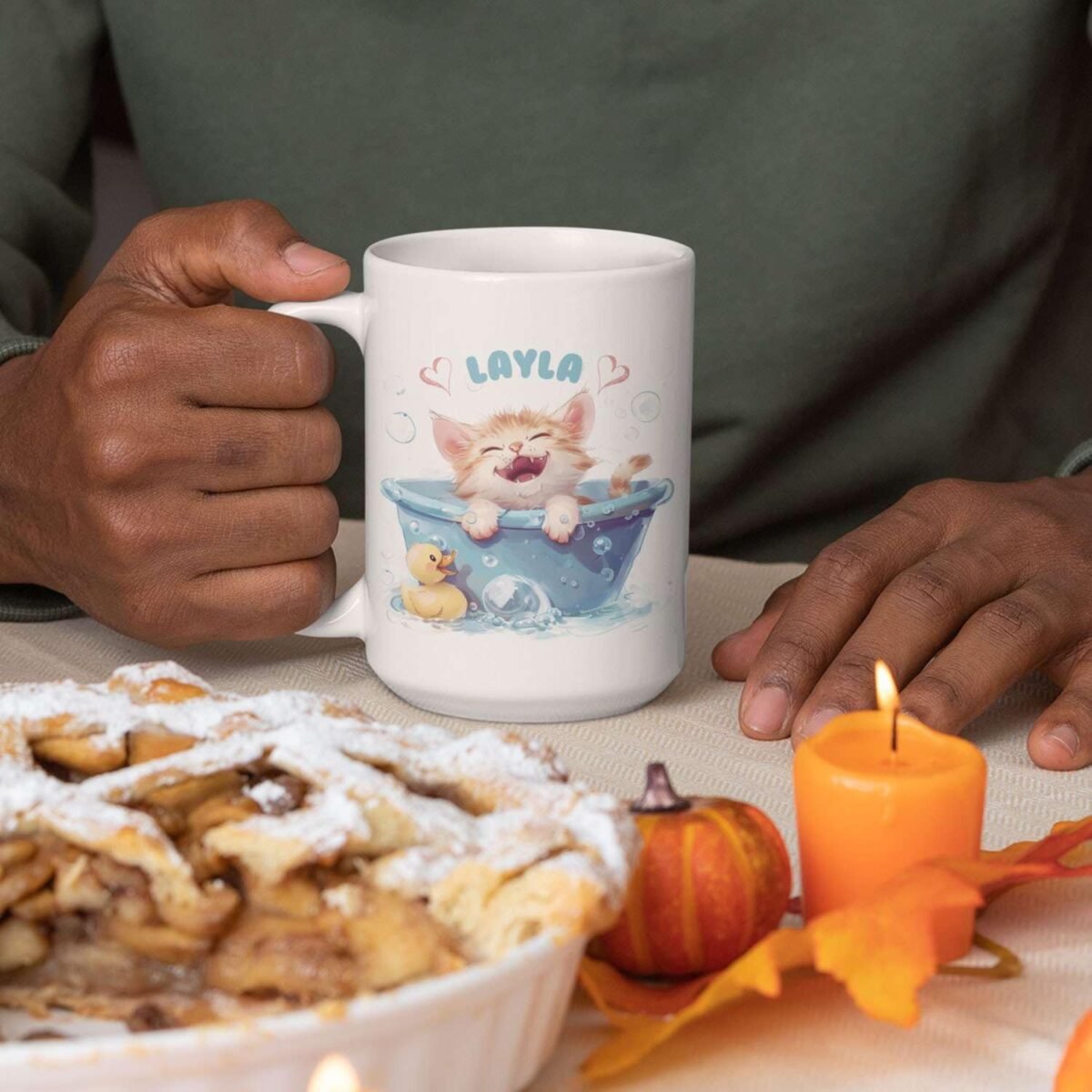 1734567805 Personalized Adorable Cat White Ceramic Mug 11oz Custo