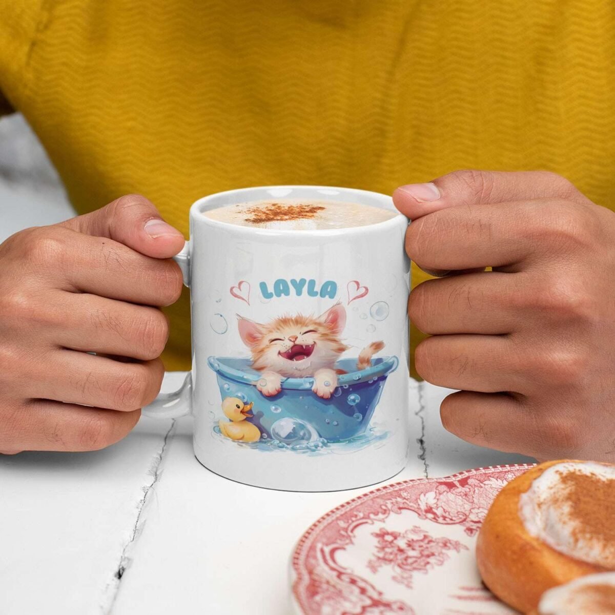 1734567809 Personalized Adorable Cat White Ceramic Mug 11oz Custo