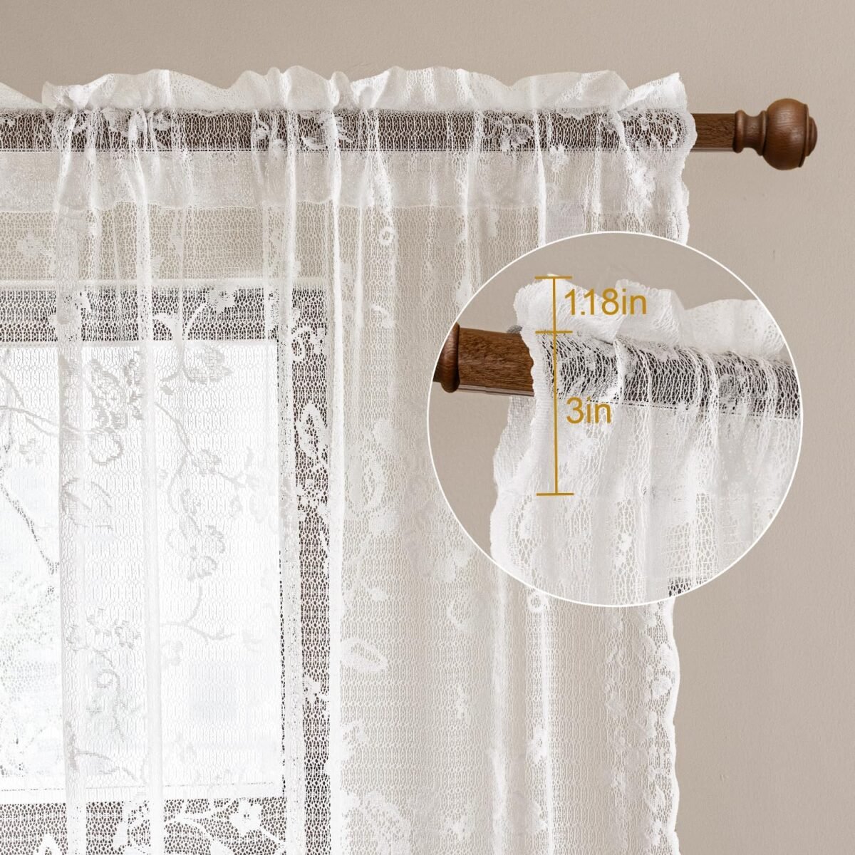 1735436672 HOMEIDEAS Ivory Vintage Sheer Lace Curtains for Bedroom