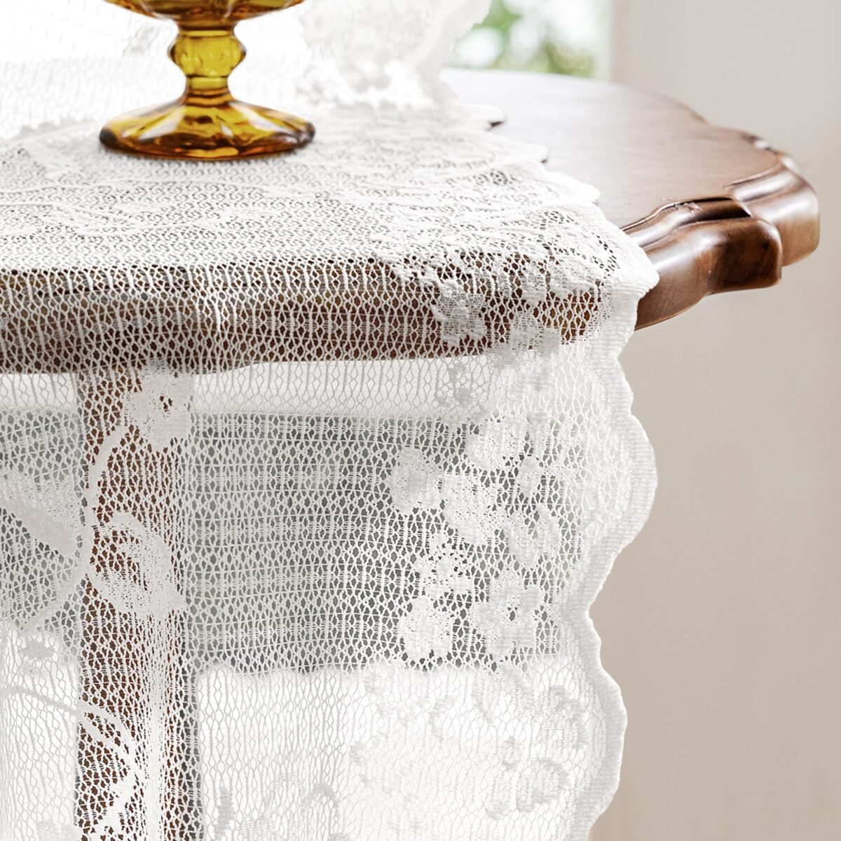 1735436676 HOMEIDEAS Ivory Vintage Sheer Lace Curtains for Bedroom