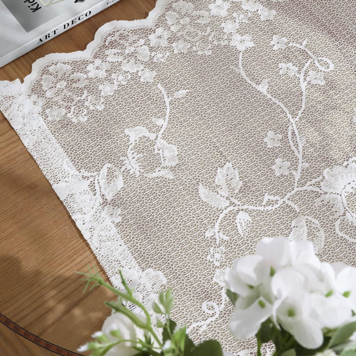 1735436679 HOMEIDEAS Ivory Vintage Sheer Lace Curtains for Bedroom