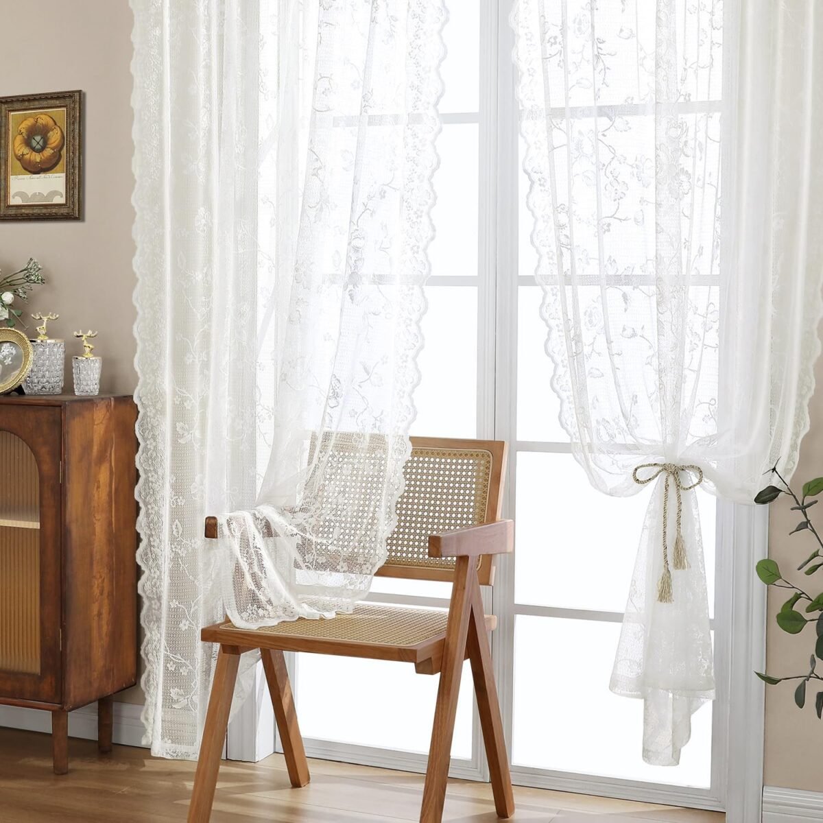 1735436686 HOMEIDEAS Ivory Vintage Sheer Lace Curtains for Bedroom