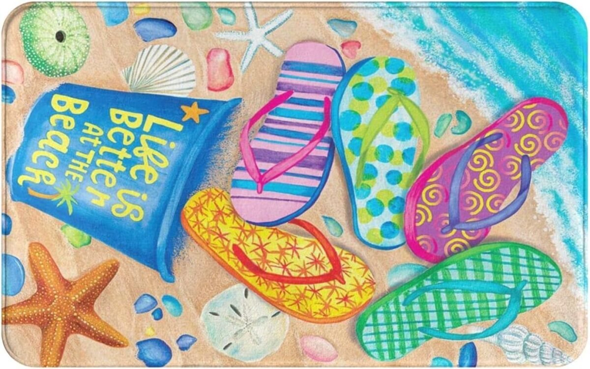 Beach Flip Flop Bath Rugs Absorbent Non Slip Door Mats