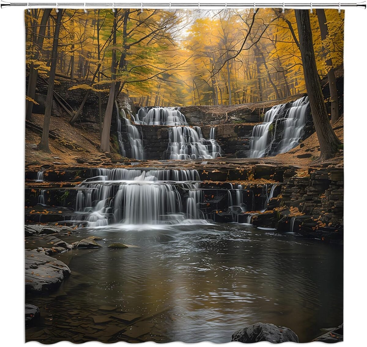 Fall Waterfall Shower Curtain Forest Nature Scenery Out