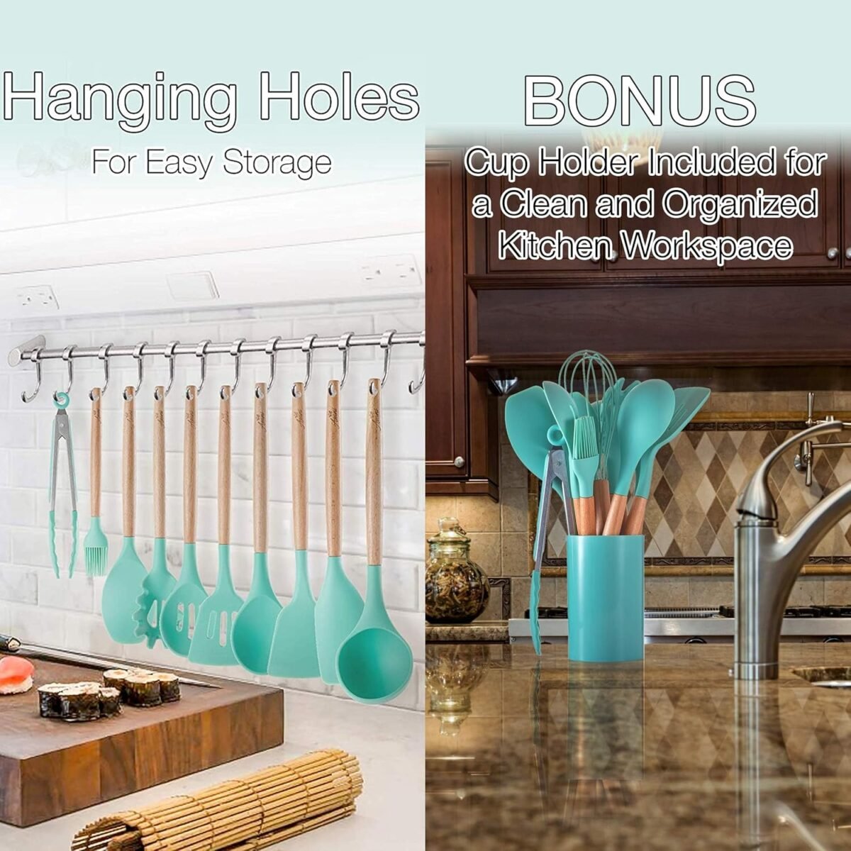 1736302046 Asani Silicone Kitchen Cooking Utensils Set with Wooden