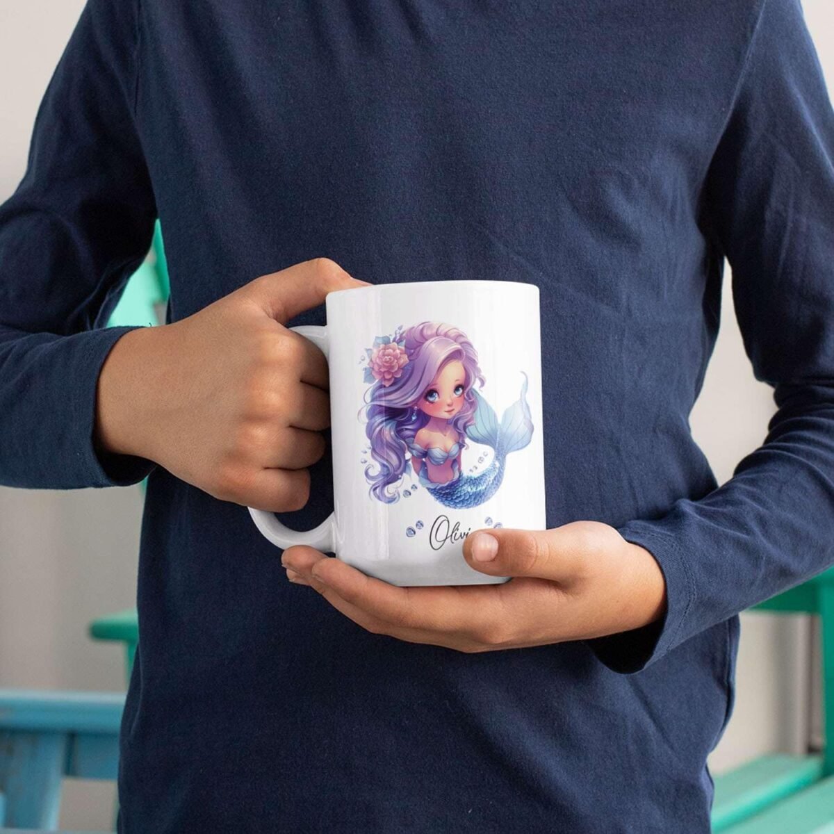 1736388471 Purple Customized With Mermaid Looking Up Coffee Mug P