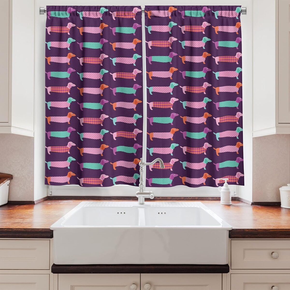 1737715915 Ambesonne Dachshund Kitchen Curtains Sixties Inspired