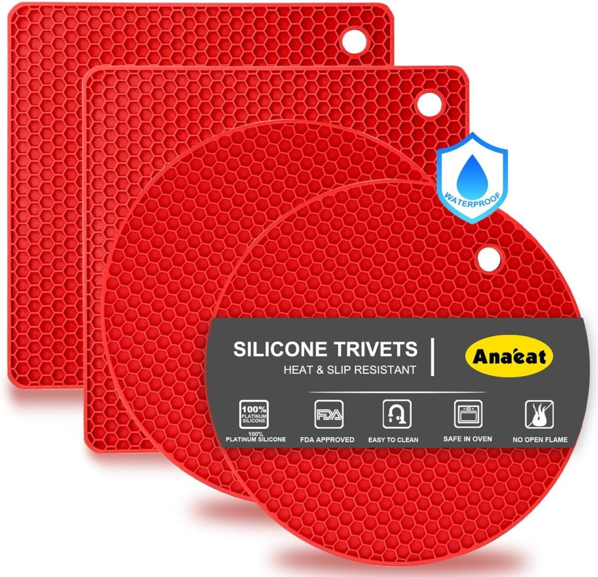 Anaeat 4 Pack Silicone Trivet Mats BPA Free Heat Resi