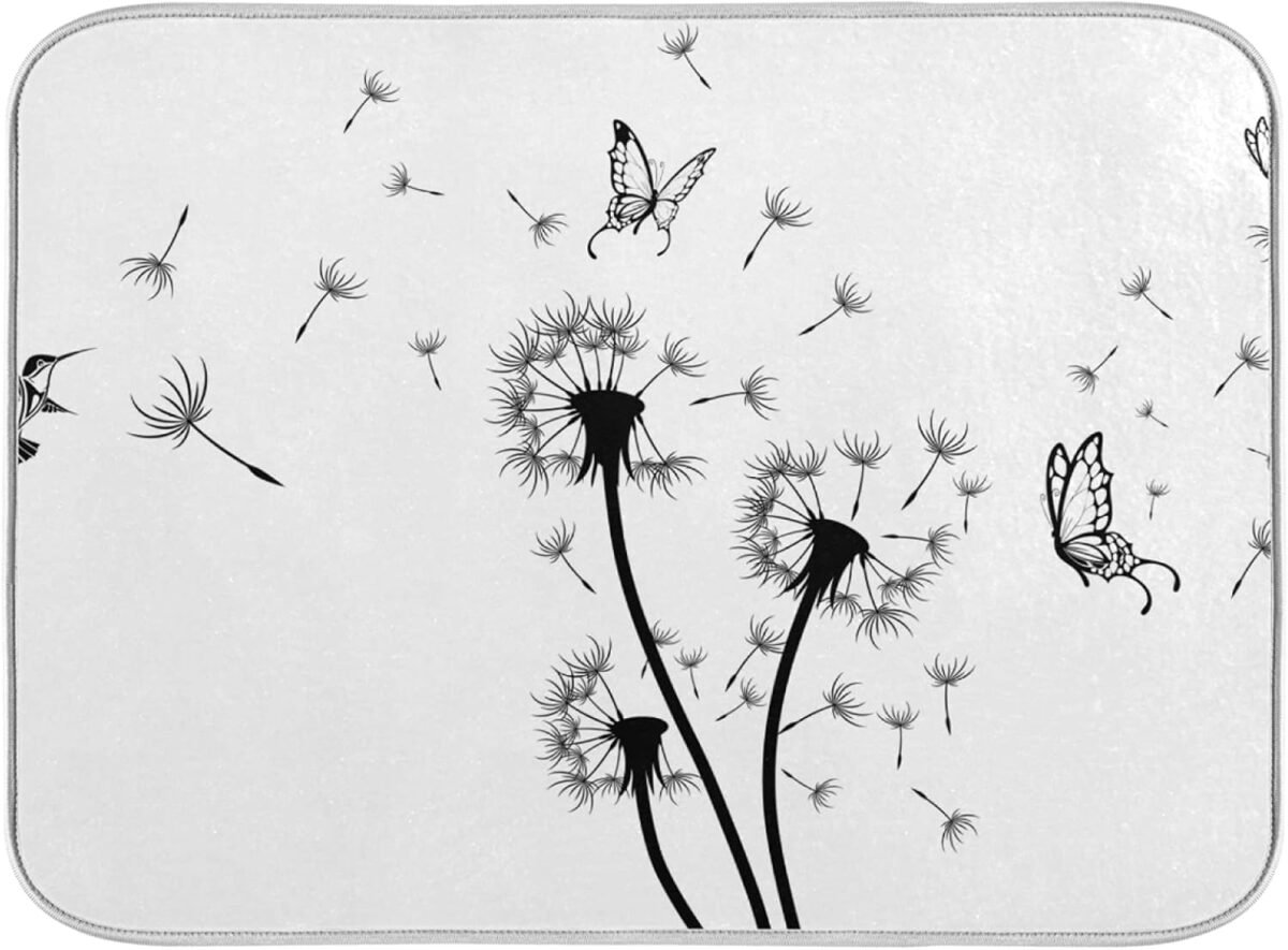 Dandelion Butterfly Bath Rugs Absorbent Non Slip Door M