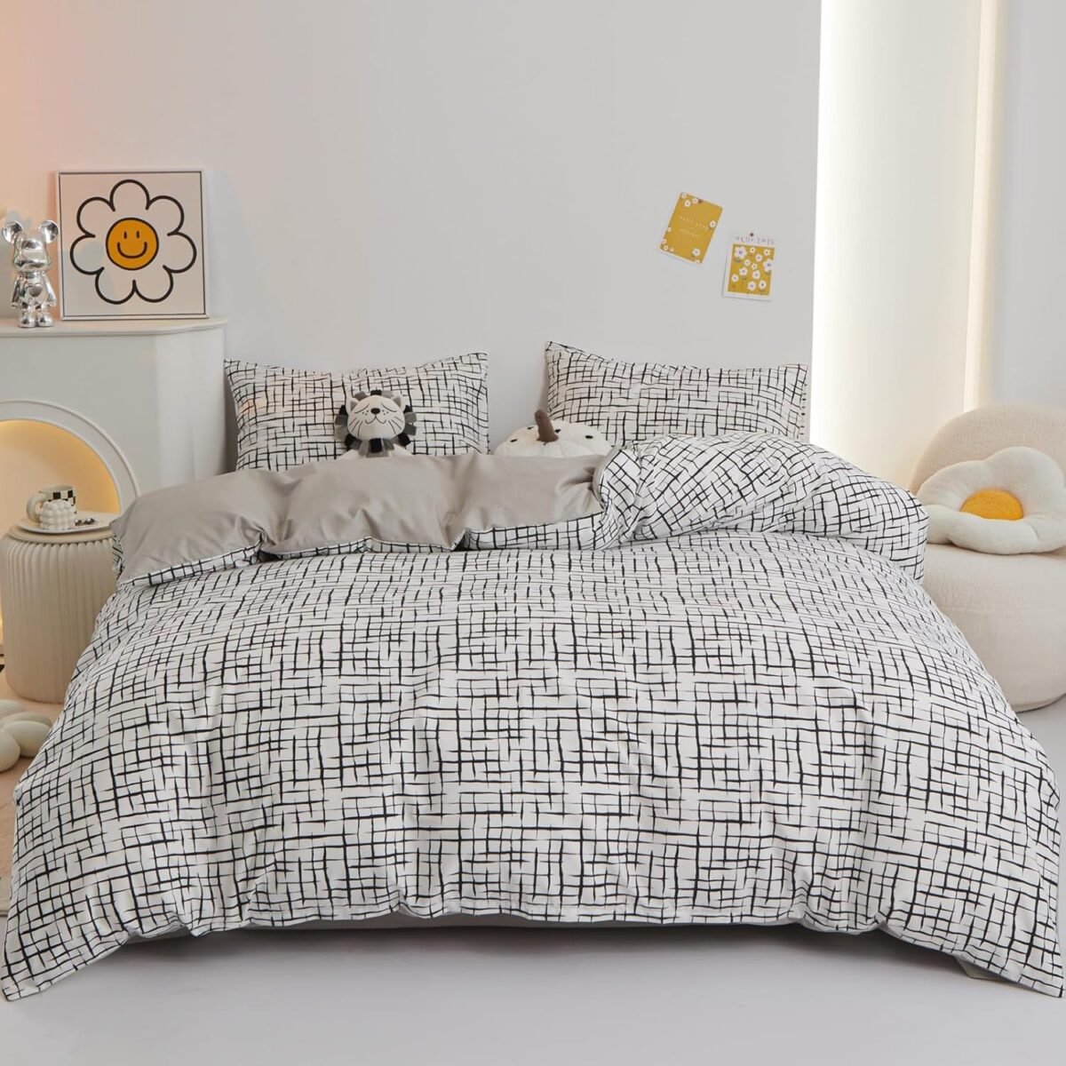 LIWHENHAO Plaid Duvet Cover Set Twin 100 Cotton Beddin