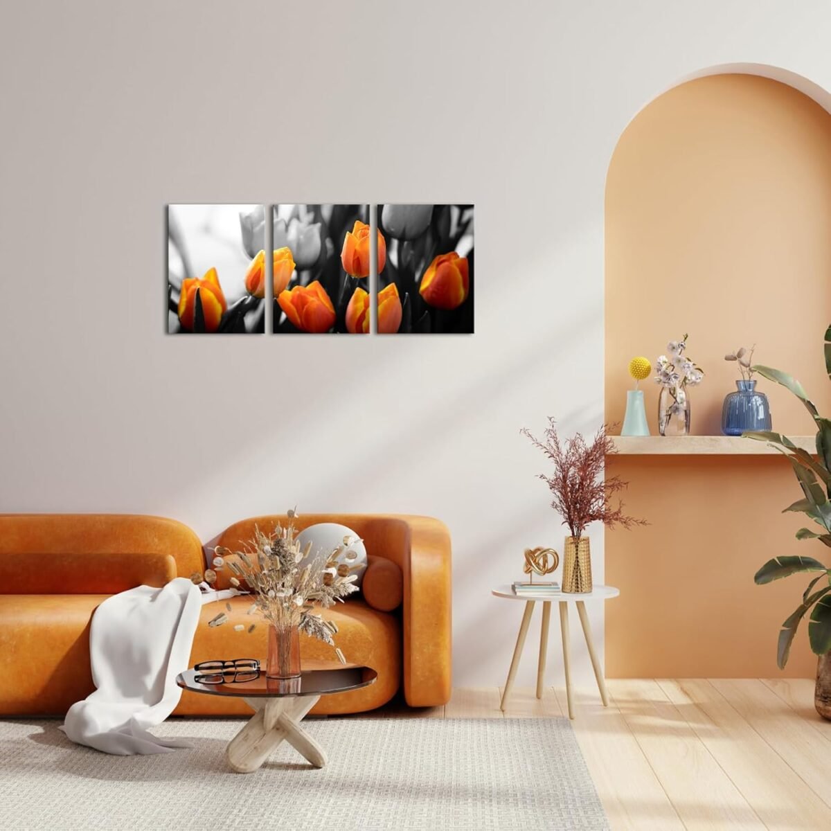1739013870 Derkymo 3 Piece Tulip Flower Framed Wall Painting Orang