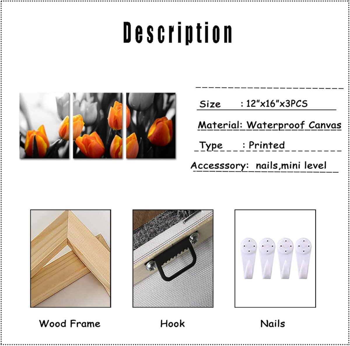 1739013879 Derkymo 3 Piece Tulip Flower Framed Wall Painting Orang