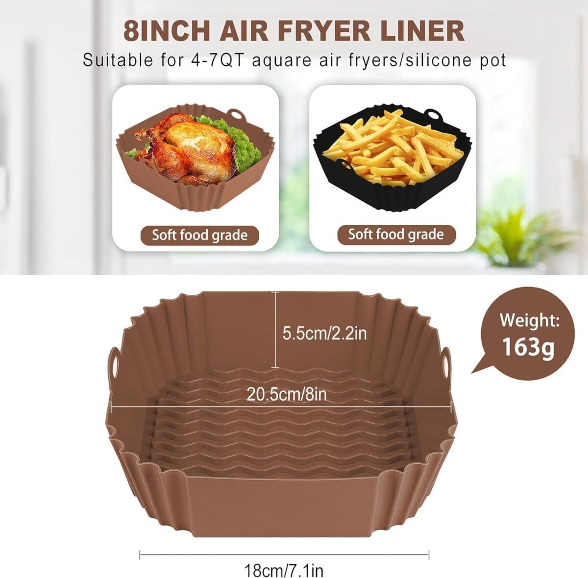 1739965646 2 PCS Square Silicone Air Fryer Liners 8 Inch Reusabl