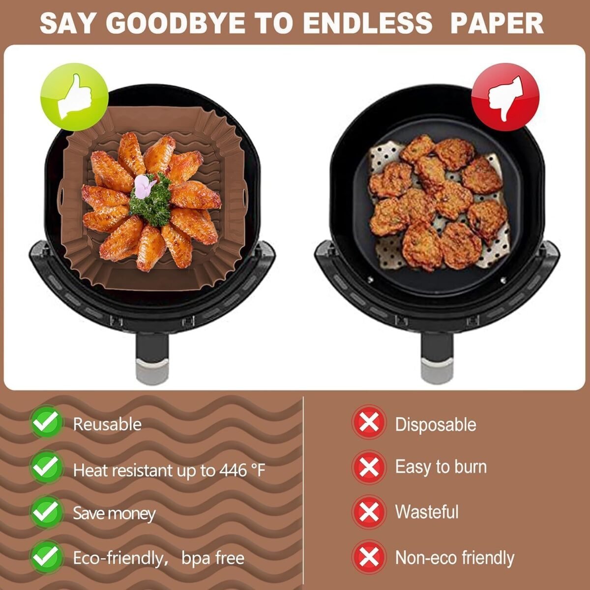1739965650 2 PCS Square Silicone Air Fryer Liners 8 Inch Reusabl