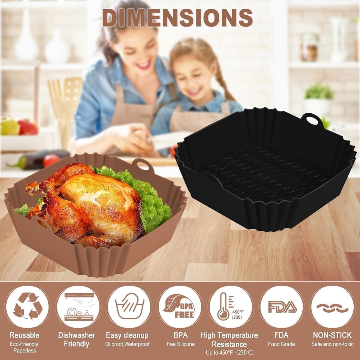 1739965666 2 PCS Square Silicone Air Fryer Liners 8 Inch Reusabl