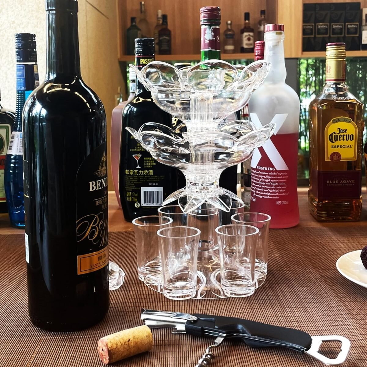 1740744123 2025 Double Layer Lotus 6 Shot Glass Dispenser and Hold