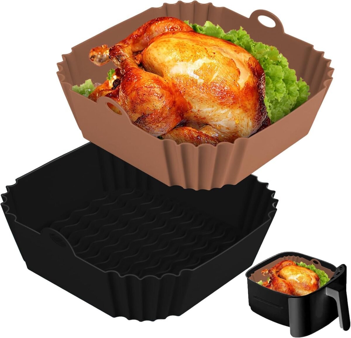 2 PCS Square Silicone Air Fryer Liners 8 Inch Reusabl
