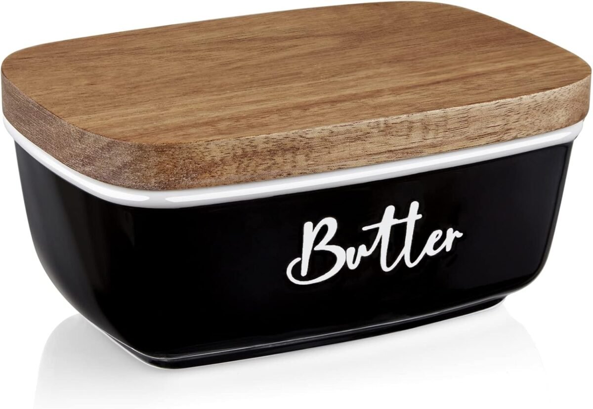 Black Butter Dish ALELION Large Ceramic Butter Dish wi