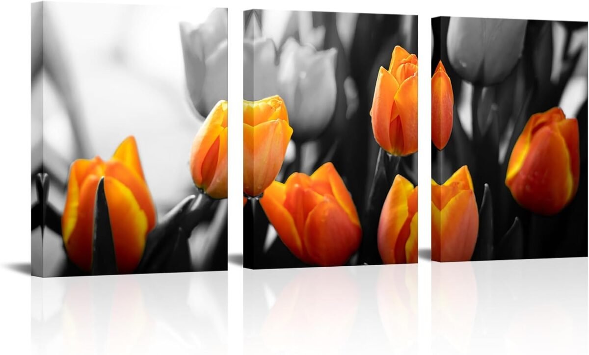 Derkymo 3 Piece Tulip Flower Framed Wall Painting Orang