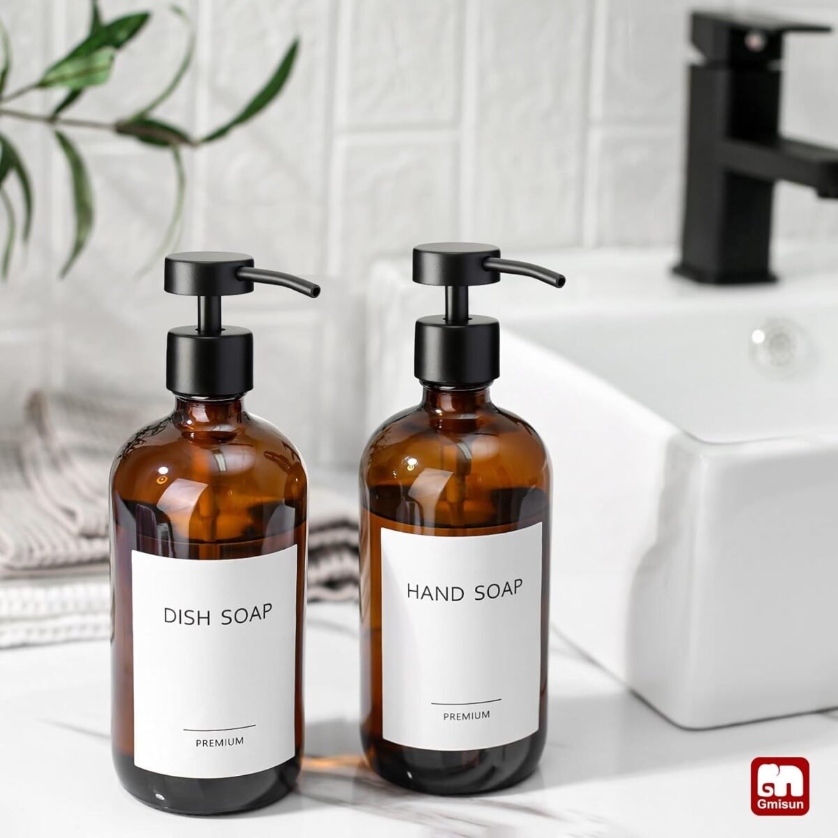 1740830746 GMISUN Amber Glass Soap Dispenser 2 Pack Bathroom Hand