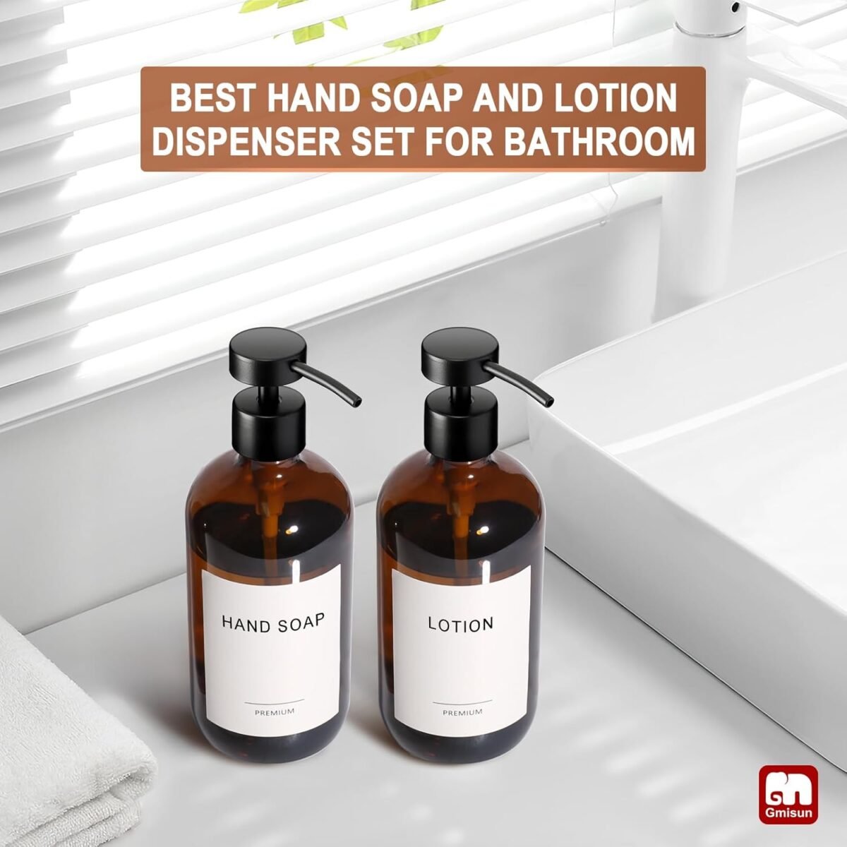 1740830750 GMISUN Amber Glass Soap Dispenser 2 Pack Bathroom Hand