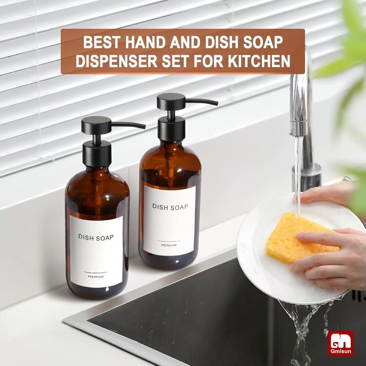 1740830753 GMISUN Amber Glass Soap Dispenser 2 Pack Bathroom Hand