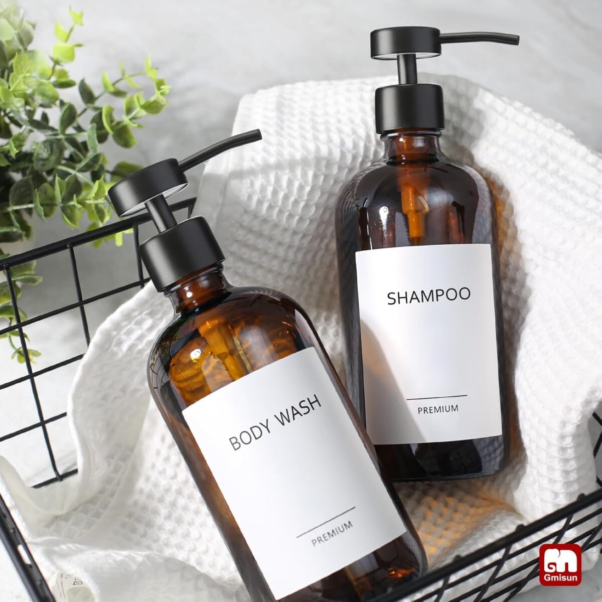 1740830756 GMISUN Amber Glass Soap Dispenser 2 Pack Bathroom Hand