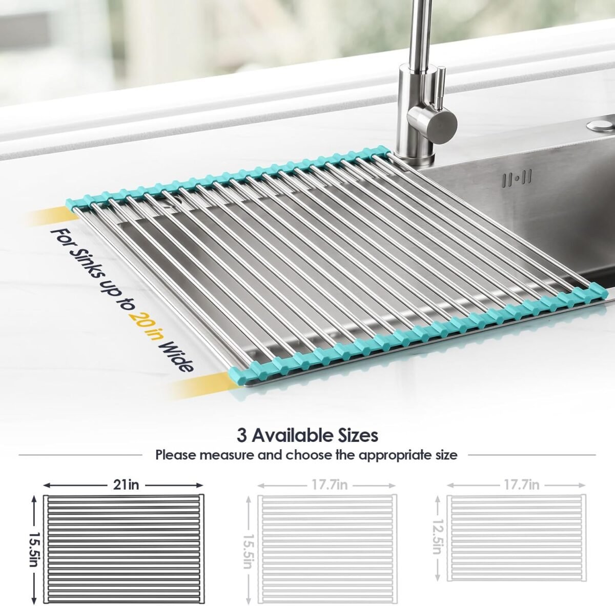 1741003658 Tomorotec 21 x 15.5 Roll Up Dish Drying Rack Over Sin