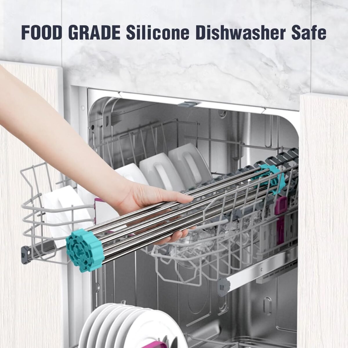 1741003668 Tomorotec 21 x 15.5 Roll Up Dish Drying Rack Over Sin