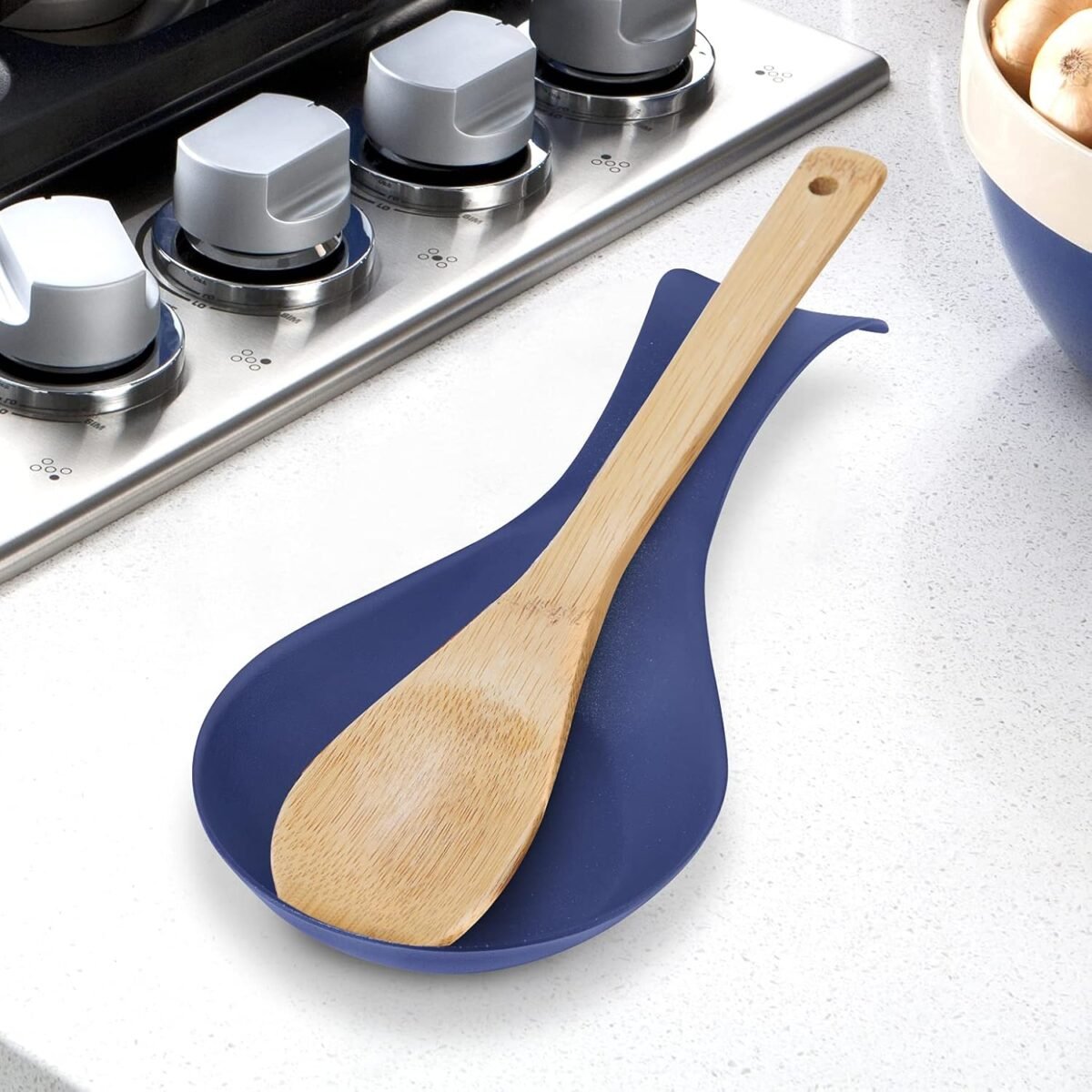 1741695990 OGGI Stainless Steel Spoon Rest Long Handle Holds Kitc