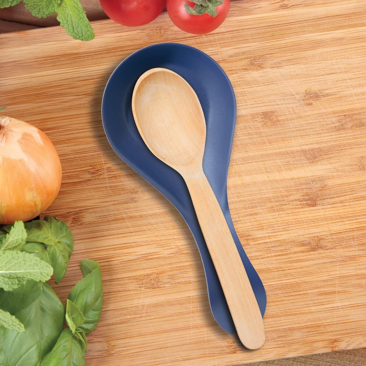 1741695997 OGGI Stainless Steel Spoon Rest Long Handle Holds Kitc