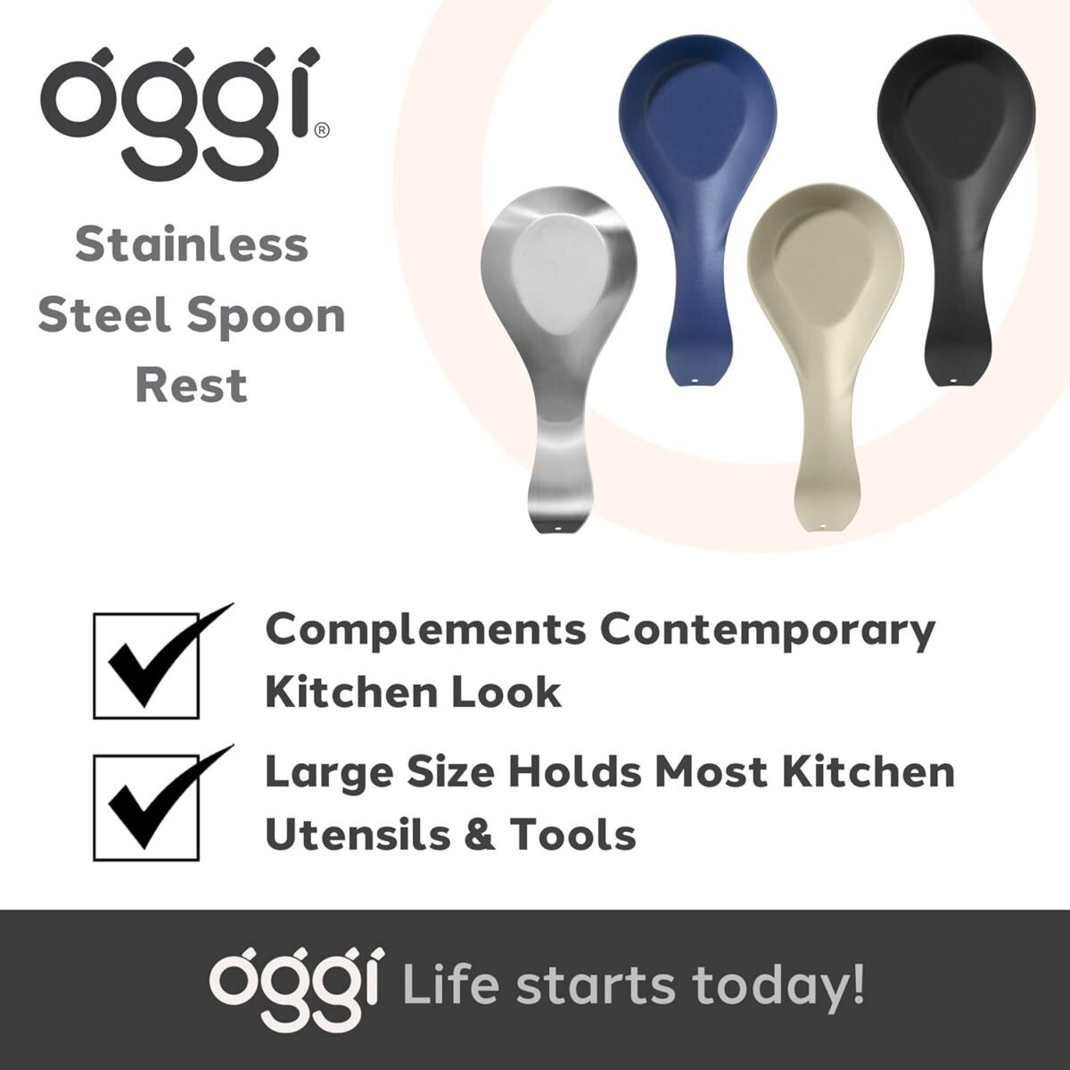 1741696003 OGGI Stainless Steel Spoon Rest Long Handle Holds Kitc