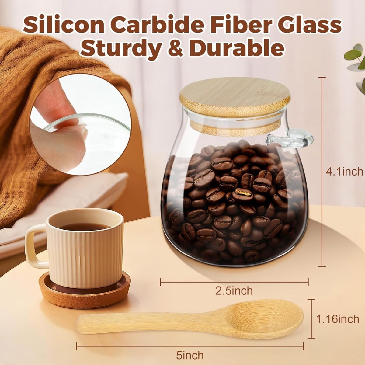 1742907203 Sugar Container with Bamboo Lid and Spoon15oz Sugar Bo