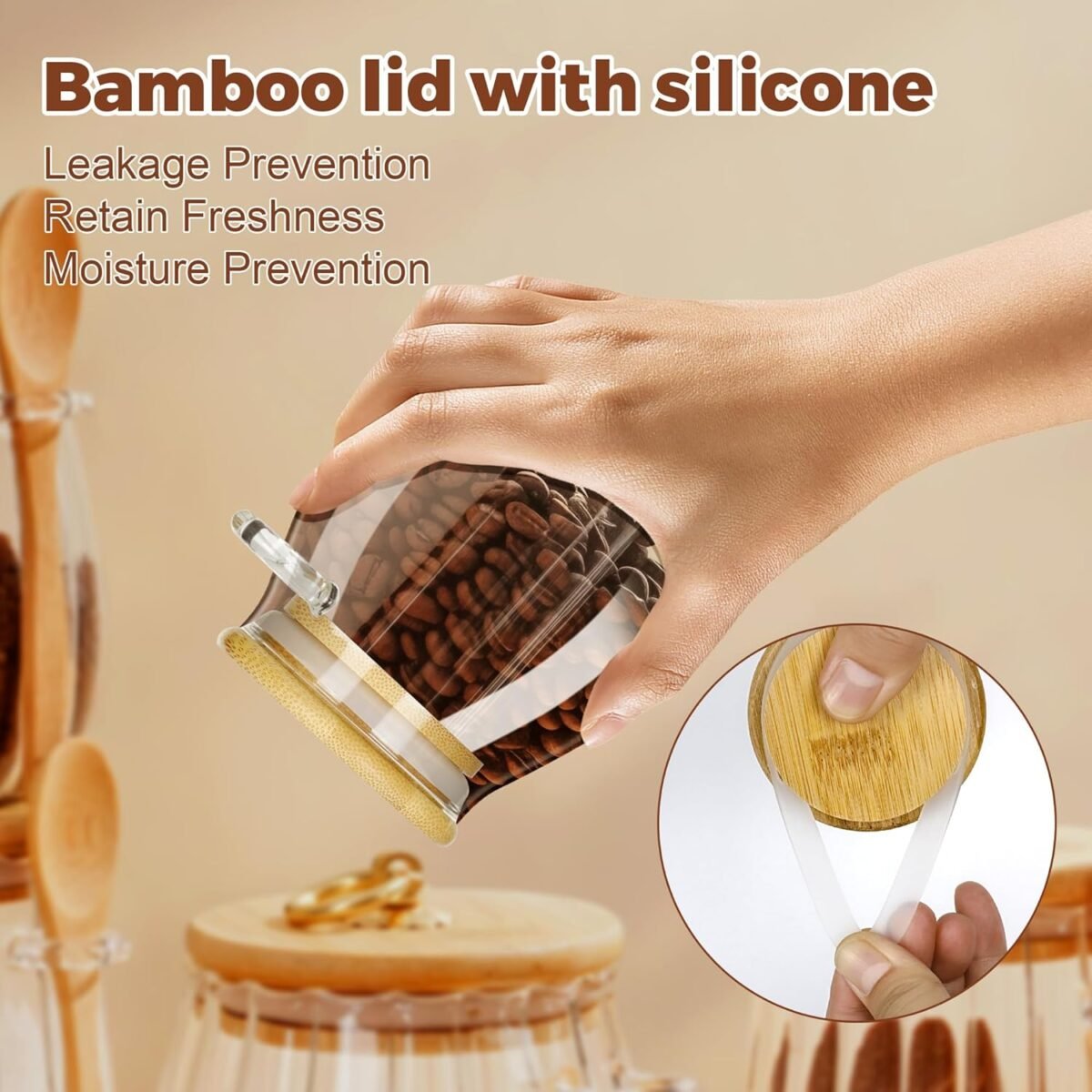 1742907207 Sugar Container with Bamboo Lid and Spoon15oz Sugar Bo
