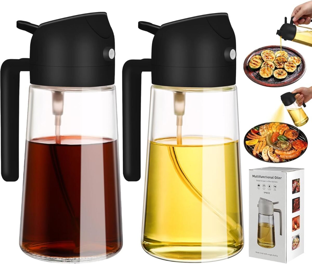 2 Pack Oil Dispenser Bottle for Kitchen2 in 1 Oil Disp