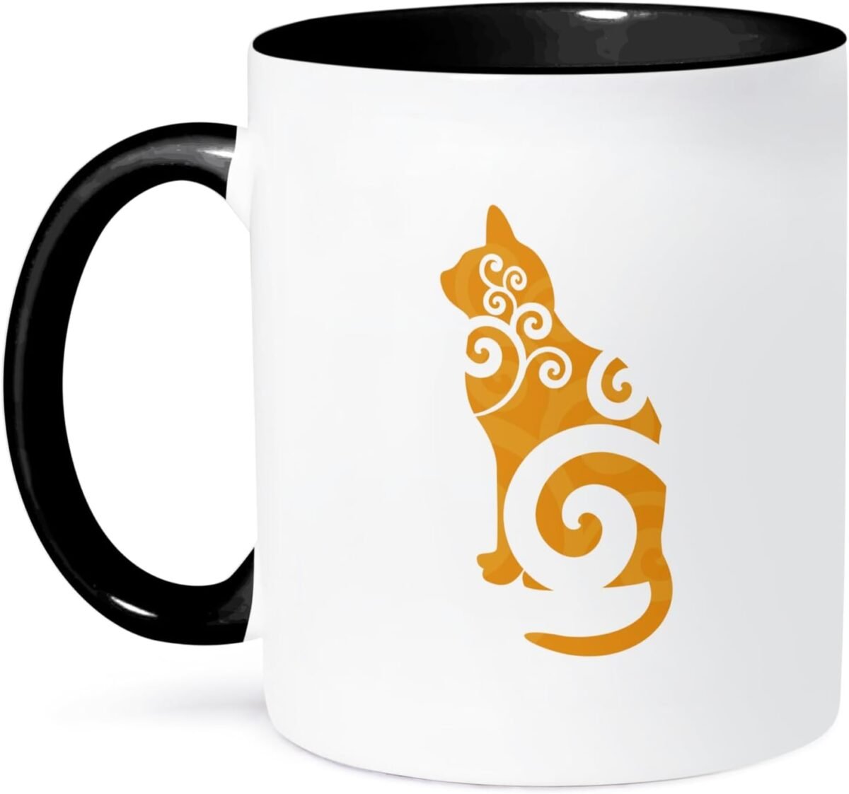 3dRose Coffee Mug Size 15oz Swirly Cat Silhouette