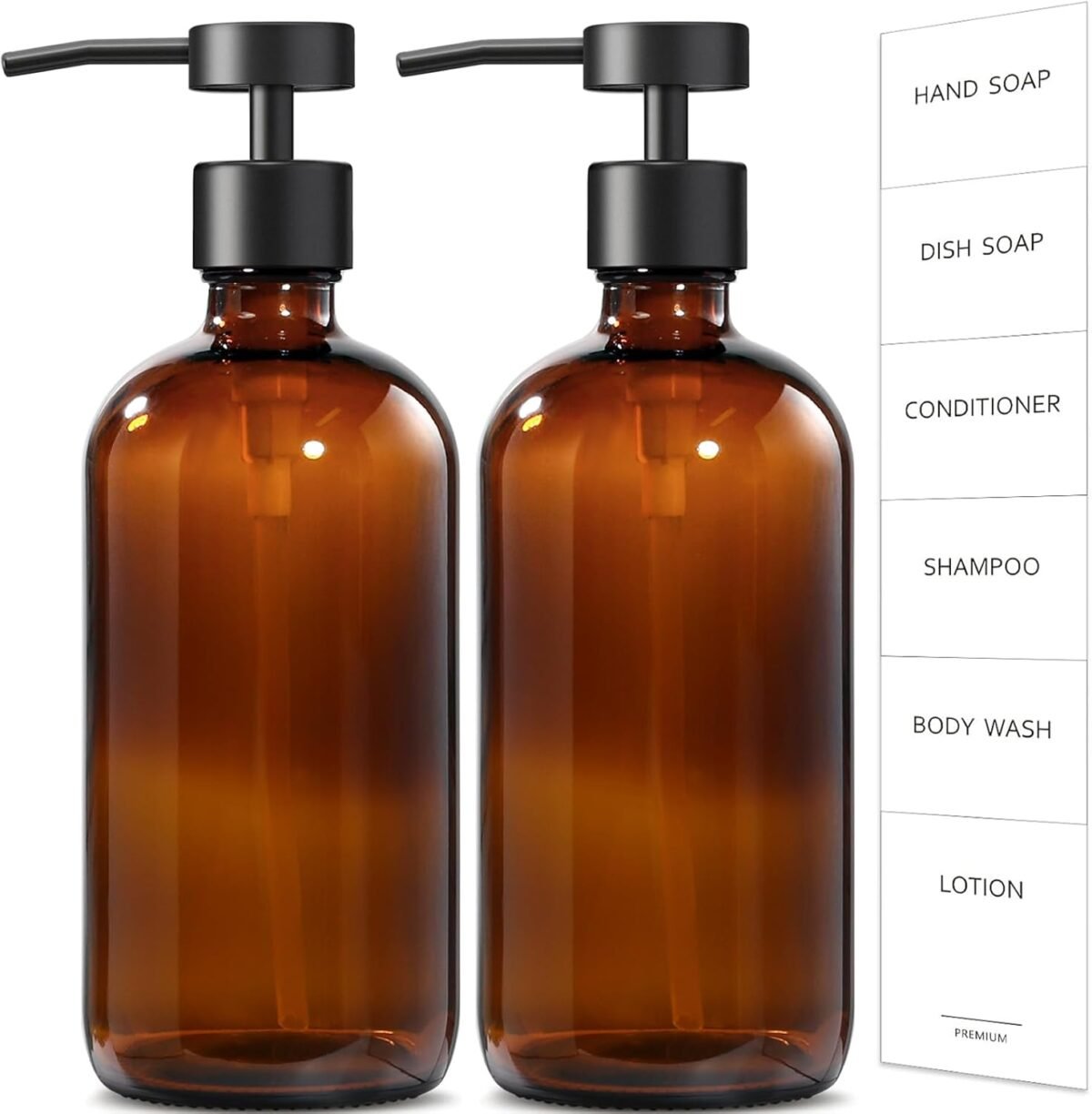GMISUN Amber Glass Soap Dispenser 2 Pack Bathroom Hand