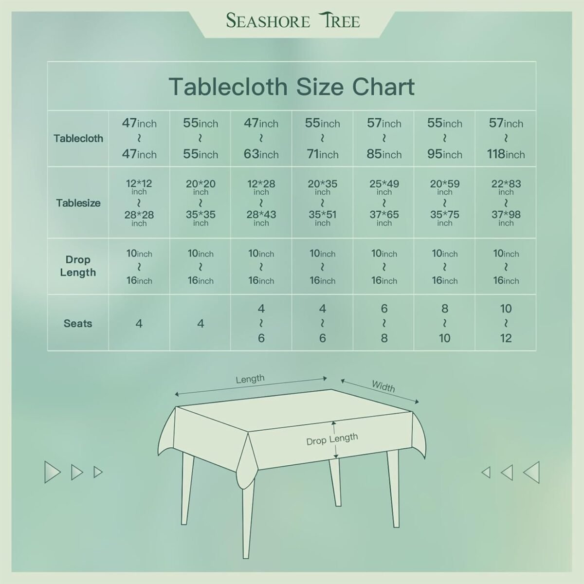 1743512733 SEASHORE TREE Rectangle Tablecloth 57x118 Inch Water an