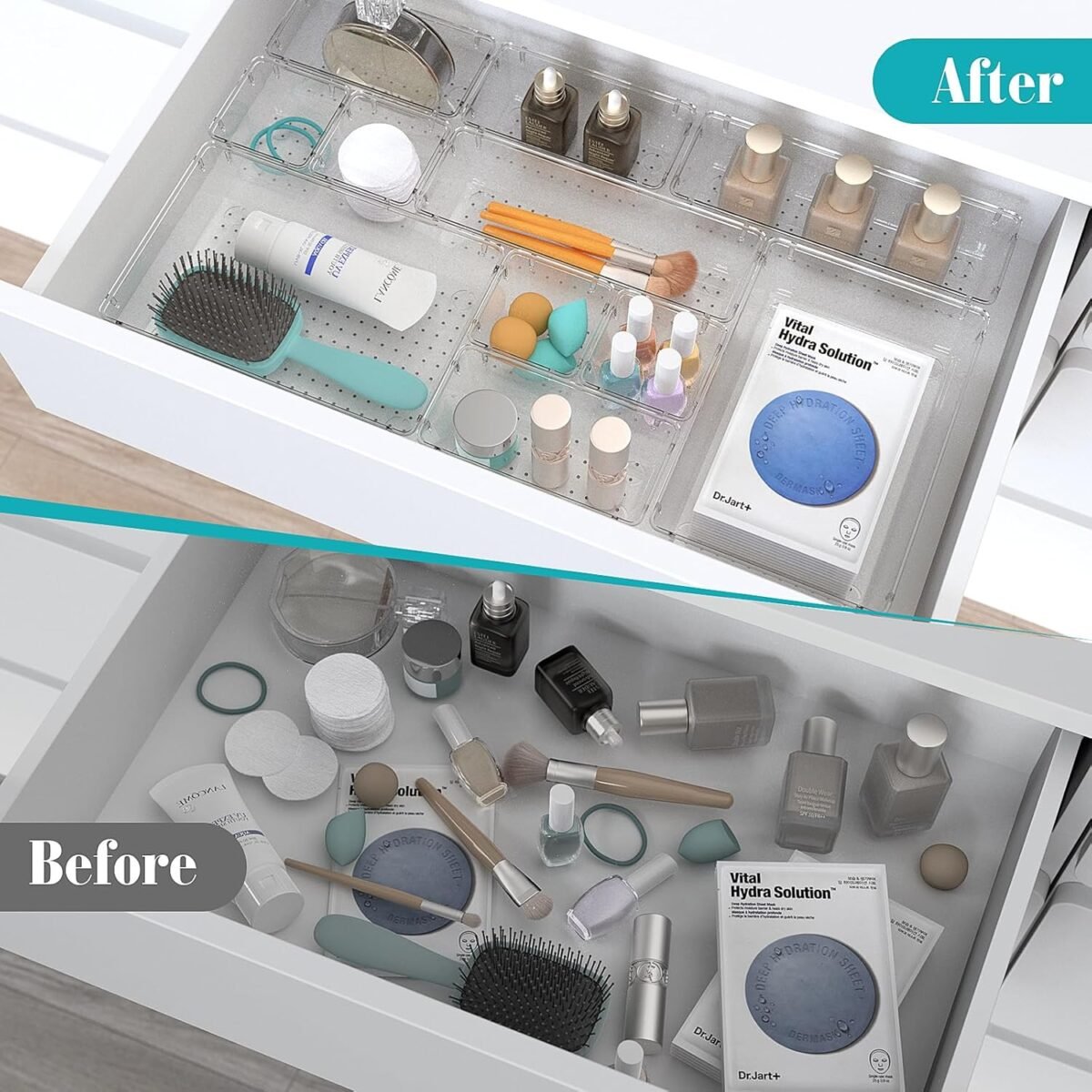 1743945150 33 PCS Clear Plastic Drawer Organizers Set 4 Size Desk