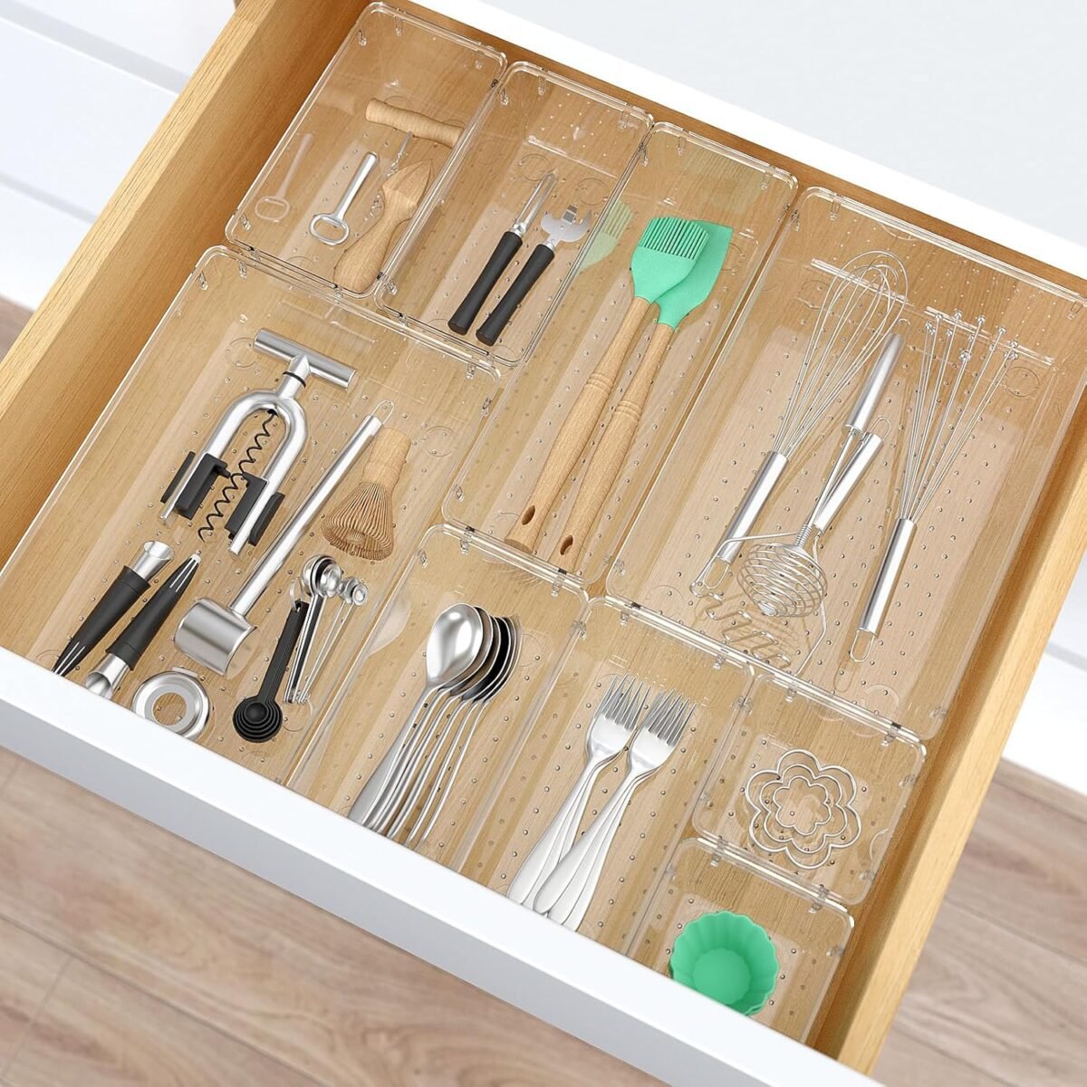 1743945158 33 PCS Clear Plastic Drawer Organizers Set 4 Size Desk